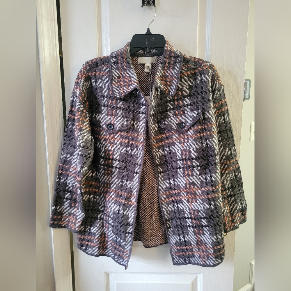 NWT By Design Ava Plaid Open Front Shacket Sweater Cardigan Size Small